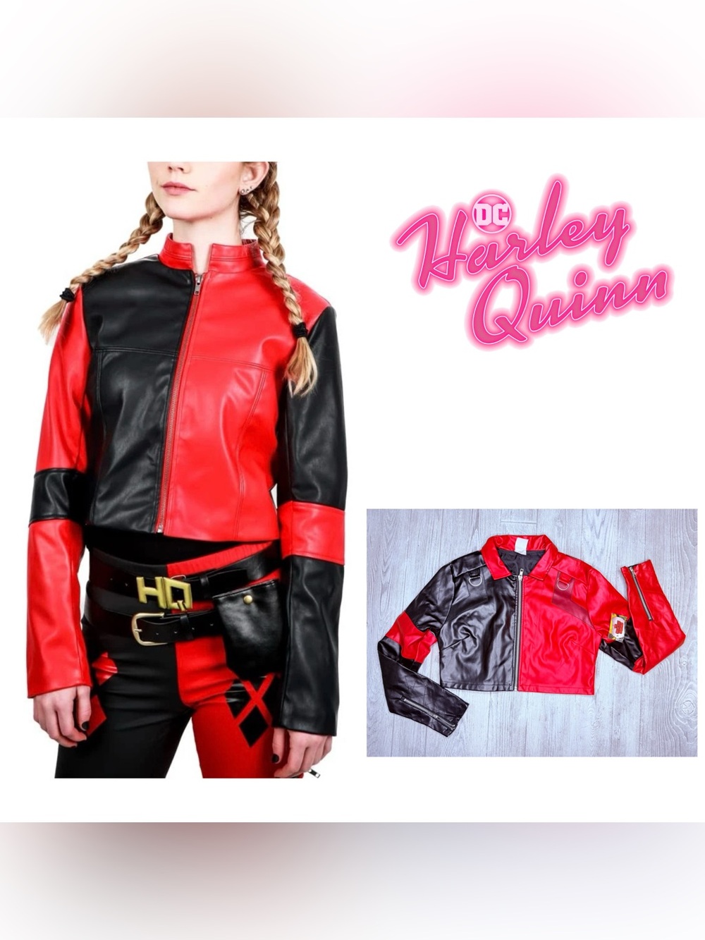 Nwt Harley Quinn Faux Leather Moto Jacket Halloween costume cosplay sm do comic